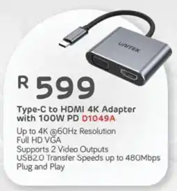 Computer Mania UNITEK Type-C to HDMI 4K Adapter with 100W PD D1049A offer