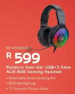 Computer Mania REDRAGON Pandora Over-Ear USB+3.5mm AUX RGB Gaming Headset offer