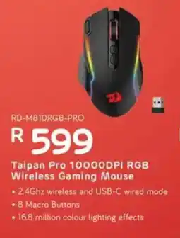 Computer Mania REDRAGON Taipan Pro 10000DPI RGB Wireless Gaming Mouse offer