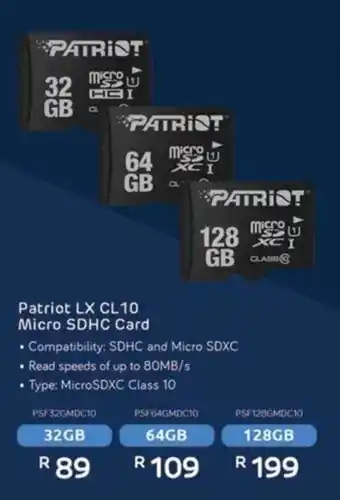 Computer Mania Patriot LX CL10 Micro SDHC Card offer