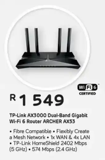 Computer Mania TP-Link AX3000 Dual-Band Gigabit Wi-Fi 6 Router ARCHER AX53 offer