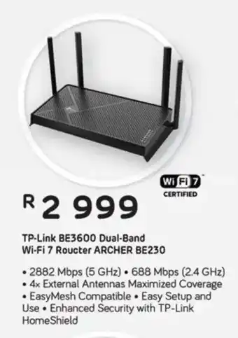 Computer Mania TP-Link BE3600 Dual-Band Wi-Fi 7 Roucter ARCHER BE230 offer