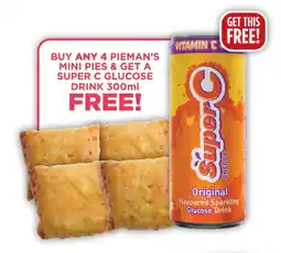 Fresh Stop Buy any 4 pieman's mini pies & get a super c glucose drink offer