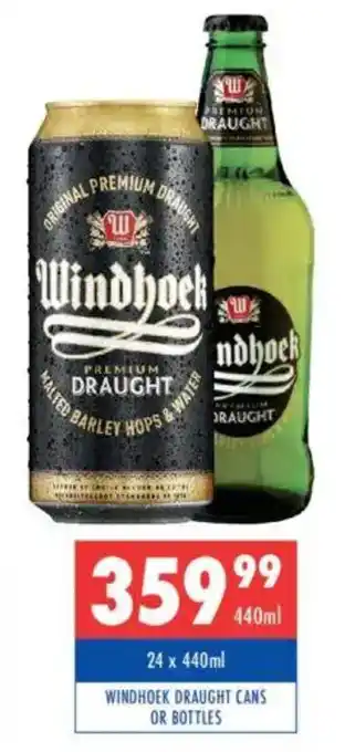 Ultra Liquors Windhoek draught cans or bottles offer