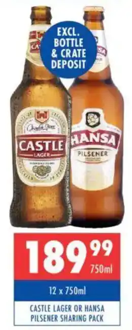 Ultra Liquors Castle lager or hansa pilsener sharing pack offer