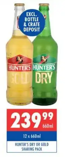 Ultra Liquors Hunter's dry or gold sharing pack offer