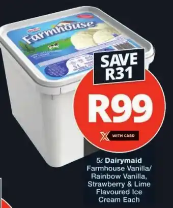 Checkers Dairymaid Farmhouse Vanilla/ Rainbow Vanilla, Strawberry & Lime Flavoured Ice Cream Each offer