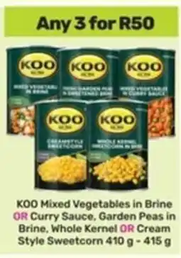 Game KOO Mixed Vegetables in Brine OR Curry Sauce, Garden Peas in Brine, Whole Kernel OR Cream Style Sweetcorn offer