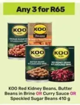 Game KOO Red Kidney Beans, Butter Beans in Brine OR Curry Sauce OR Speckled Sugar Beans offer