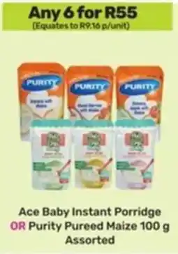 Game Ace Baby Instant Porridge OR Purity Pureed Maize Assorted offer