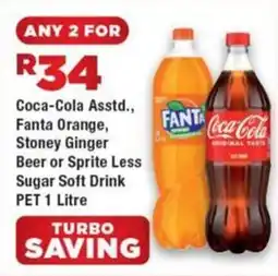 OK Express Coca-Cola Asstd., Fanta Orange, Stoney Ginger Beer or Sprite Less Sugar Soft Drink offer