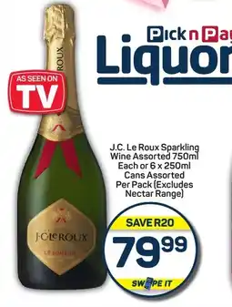 Pick n Pay Hypermarket J.C. Le Roux Sparkling Wine Assorted or Cans Assorted Per Pack (Excludes Nectar Range) offer