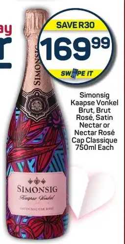 Pick n Pay Hypermarket Simonsig Kaapse Vonkel Brut, Brut Rosé, Satin Nectar or Nectar Rosé Cap Classique offer