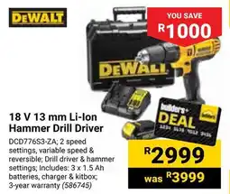 Builders Warehouse DEWALT 18 V 13 mm Li-Ion Hammer Drill Driver offer