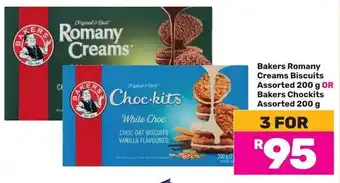 Game Bakers Romany Creams Biscuits Assorted OR Bakers Chockits Assorted offer