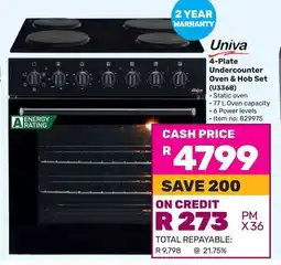 Game Univa 4-Plate Undercounter Oven & Hob Set (U336B) offer