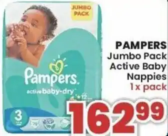 Jumbo Pampers Jumbo Pack Active Baby Nappies offer