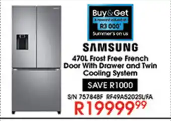 Hirsch's Samsung - 470L Frost Free French Door with Drawer and Twin Cooling System offer