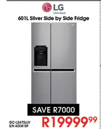 LG - 601L Silver Side By Side Fridge
