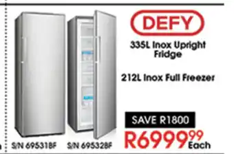 Hirsch's DEFY - 335L Inox Upright Fridge / 212L Inox Full Freezer offer