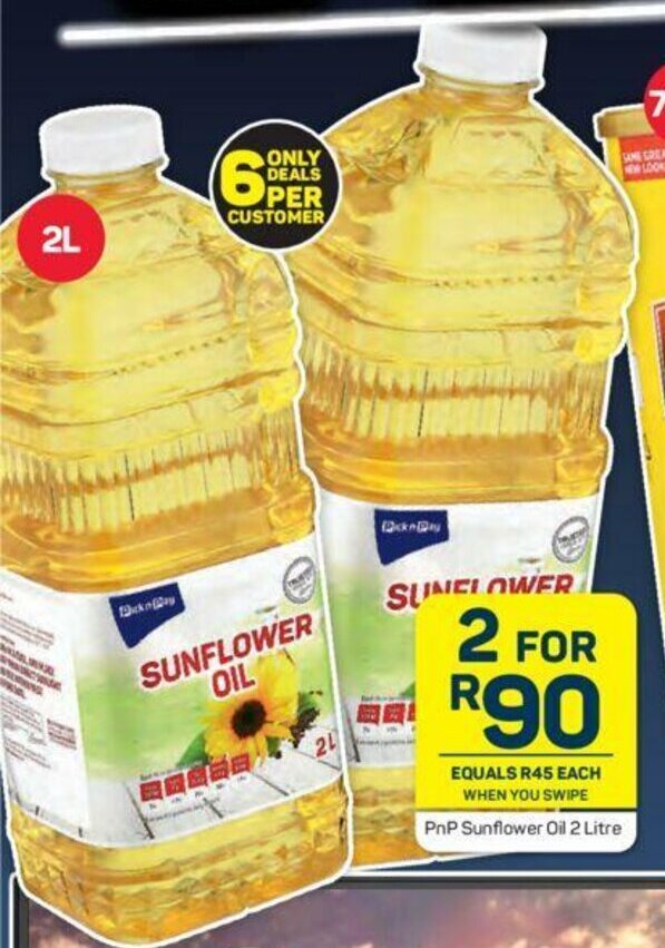 PnP Sunflower Oil 2 Litre offer at Pick n Pay