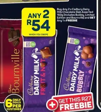 Pick n Pay Buy Any 2 x Cadbury Dairy Milk Chocolate Slab Assorted 150g offer