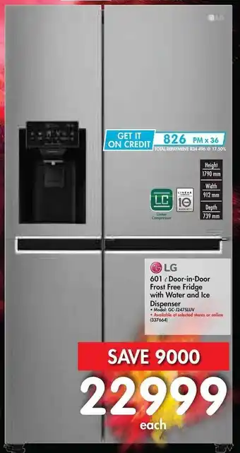 Makro LG Door-in-Door Frost Free Firdge with Water and Ice Dispenser 601L offer