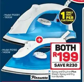 Pick n Pay Spray and Dry Iron Plus Steam, Spray and Dry Iron Bundle offer