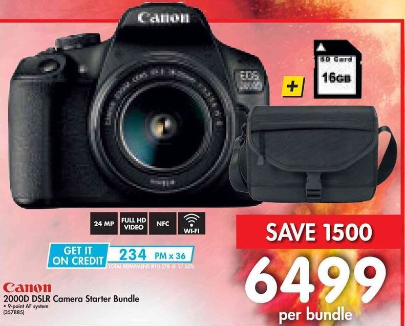 Canon 2000D DSLR Camera Starter Bundle offer at Makro