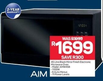 Pick n Pay AIM - 45 Litre Black Mirror Finish Electronic Microwave Oven offer