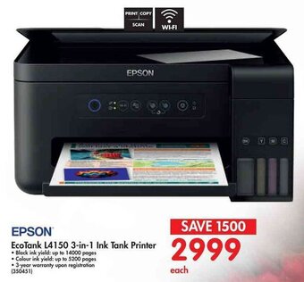 Makro Epson Ecotank L4150 3-in-1 Ink Tank Printer offer