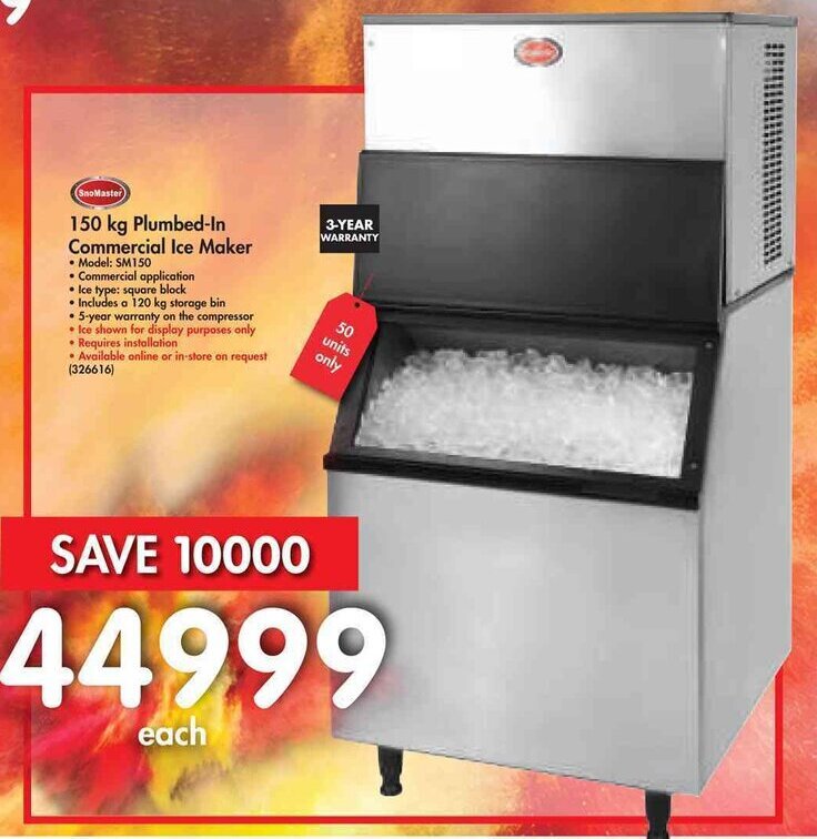PlumbedIn Commercial Ice Maker 150kg offer at Makro