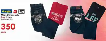 Wrangler or Lee Mens Denim with Free T-Shirt