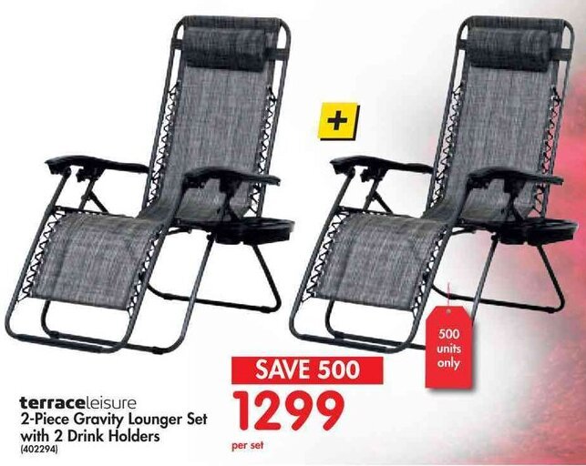 Makro Terrace Leisure 2-Piece Gravity Lounger Set with 2 Drink Holders offer