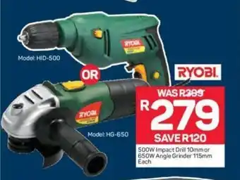 Pick n Pay Ryobi 500W Impact Drill 10mm or 650W Angle Grinder 115mm each offer