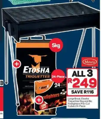 Pick n Pay Large Braai Etosha Truquettes 5kg and Bic Firelighters Pre-Cut Cubes 24-Piece offer