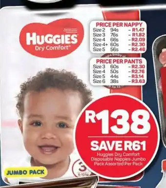 Pick n Pay Huggies Dry Comfort Disposable Nappies Jumbo Pack Assorted per pack offer