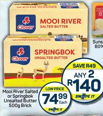 Pick n Pay Hypermarket Mooi River Salted or Springbok Unsalted Butter Brick offer