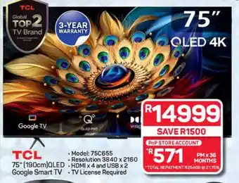 Pick n Pay Hypermarket TCL 75" (190cm) QLED Google Smart TV offer