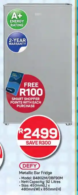 Pick n Pay Hypermarket DEFY Metallic Bar Fridge offer