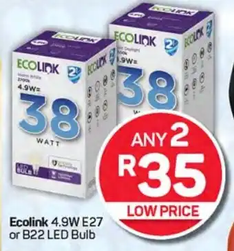 Pick n Pay Hypermarket Ecolink 4.9W E27 or B22 LED Bulb offer