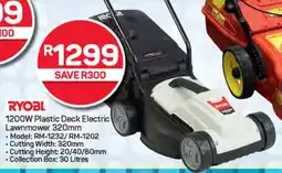 Pick n Pay Hypermarket RYOBI 1200W Plastic Deck Electric Lawnmower 320mm offer