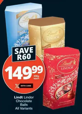 Checkers Lindt Lindor Chocolate Balls All Variants offer