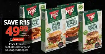 Checkers Fry's Frozen Plant-Based Burgers/ Sausages/Bangers offer