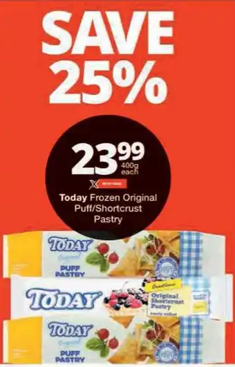 Checkers Today Frozen Original Puff/Shortcrust Pastry offer