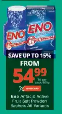 Checkers Eno Antacid Active Fruit Salt Powder/ Sachets All Variants offer