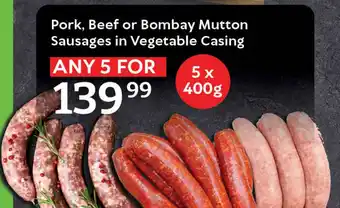 Oxford Freshmarket Pork, Beef or Bombay Mutton Sausages in Vegetable Casing offer