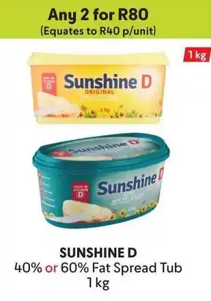 Makro SUNSHINE D 40% or 60% Fat Spread Tub offer