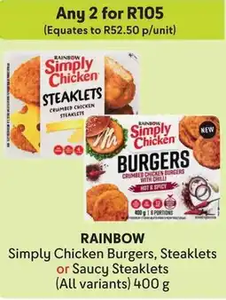 Makro RAINBOW Simply Chicken Burgers, Steaklets or Saucy Steaklets offer