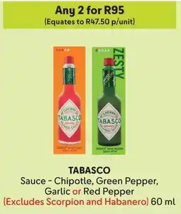 Makro TABASCO Sauce Chipotle, Green Pepper, Garlic or Red Pepper offer